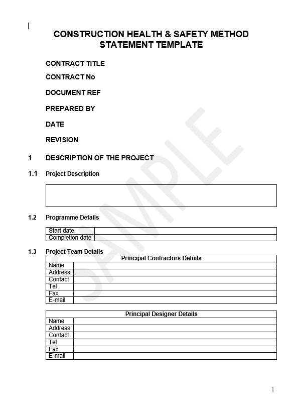 Construction Health Safety Method Statement Template LHT Health Safety